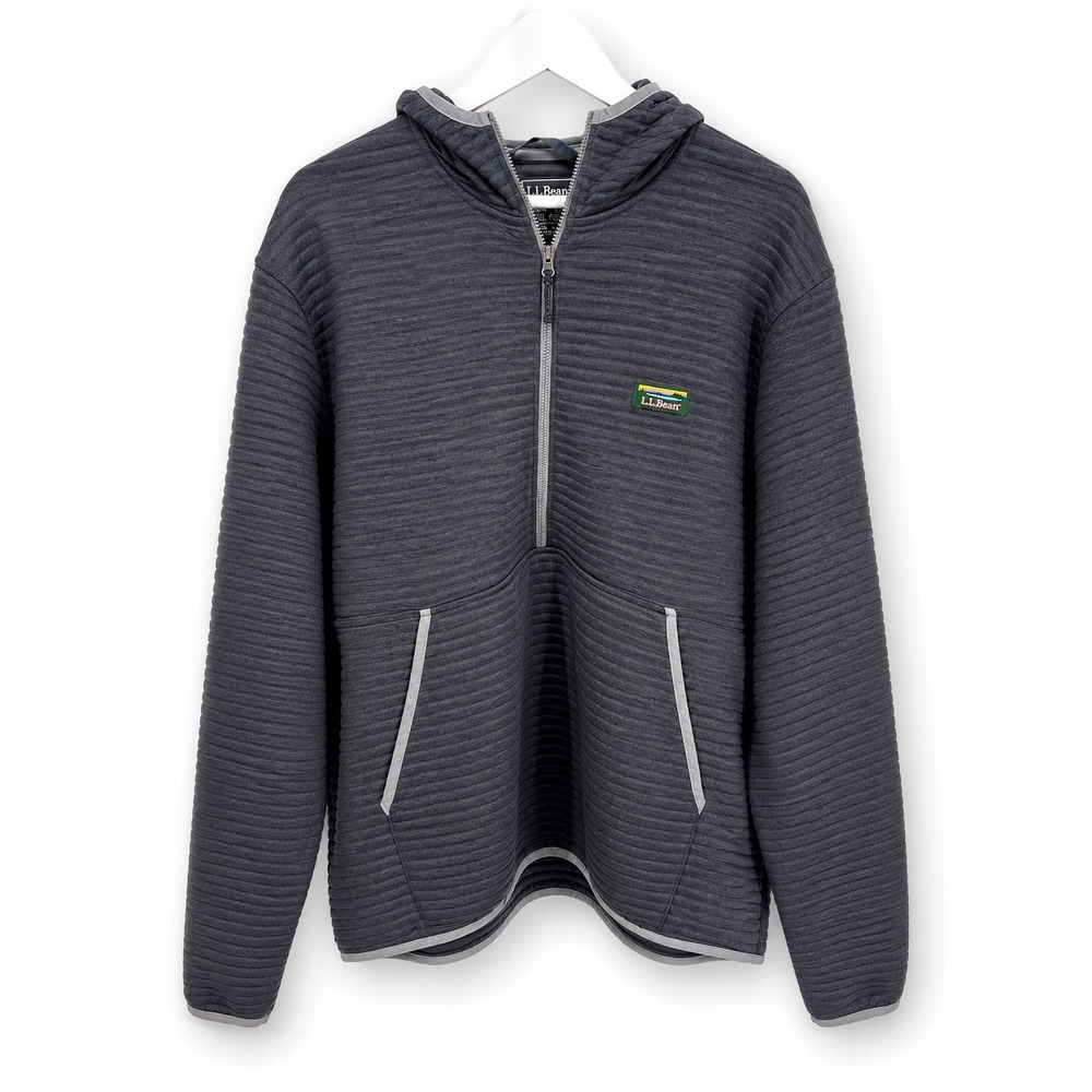 LL Bean Mens XXL AirLight Knit Pullover Hoodie Gray 1/4 Zip XXL